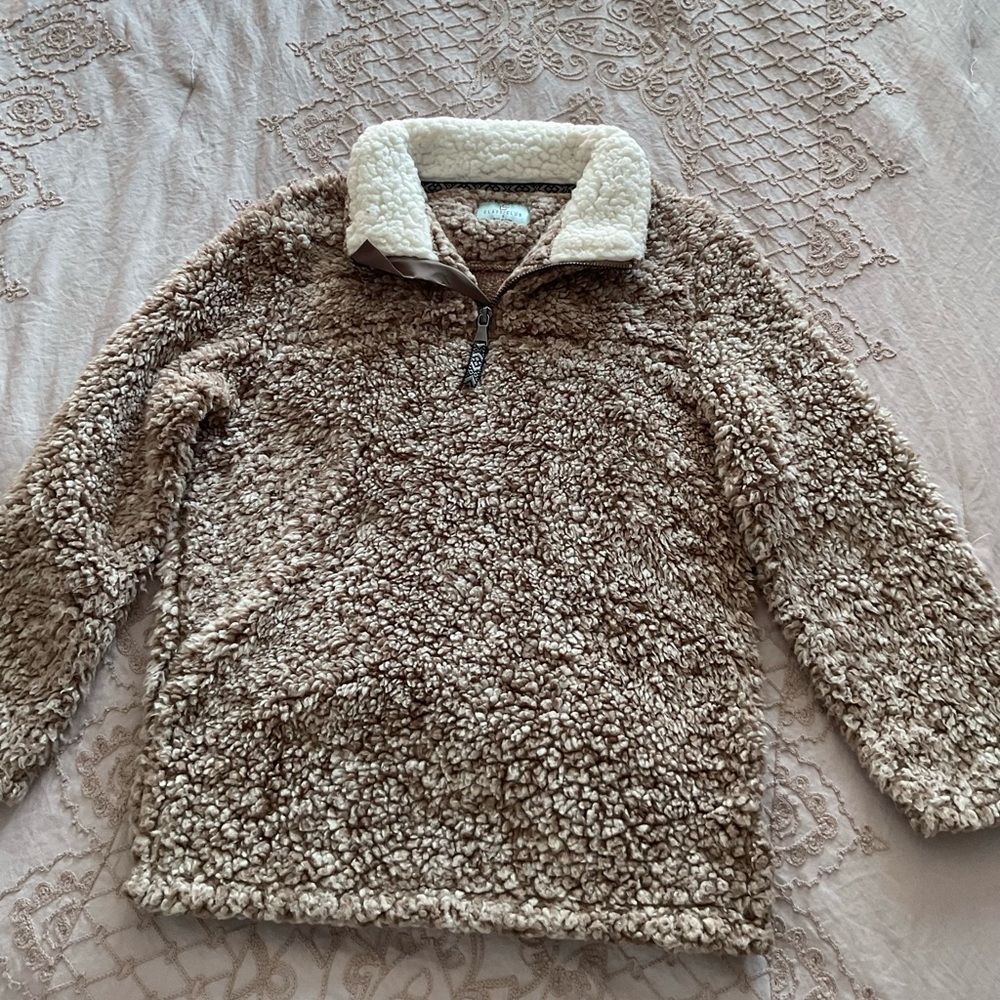 Class Club Tan Sherpa Zip-Up Sweater